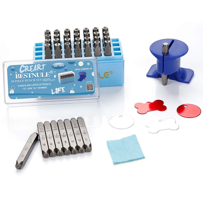 BESTNULE Metal Stamping Kit, Number and Letter Stamp Set (A-Z, 0-9 and &, Love Symbol), Industrial Grade Hardened Carbon Steel, Perfect for Imprinting Metal, Wood, Plastic, Leather(3/16", 5MM) - Image 1